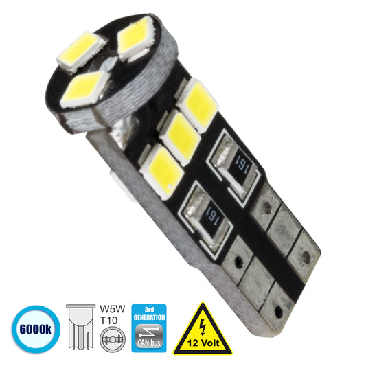 T10 W5W 81113 Λάμπα Αυτοκίνητου 3rd Generation Can-Bus Series LED 9 SMD 1210 2.8W 420lm 360° DC 12V IP20 Ψυχρό Λευκό 6000K