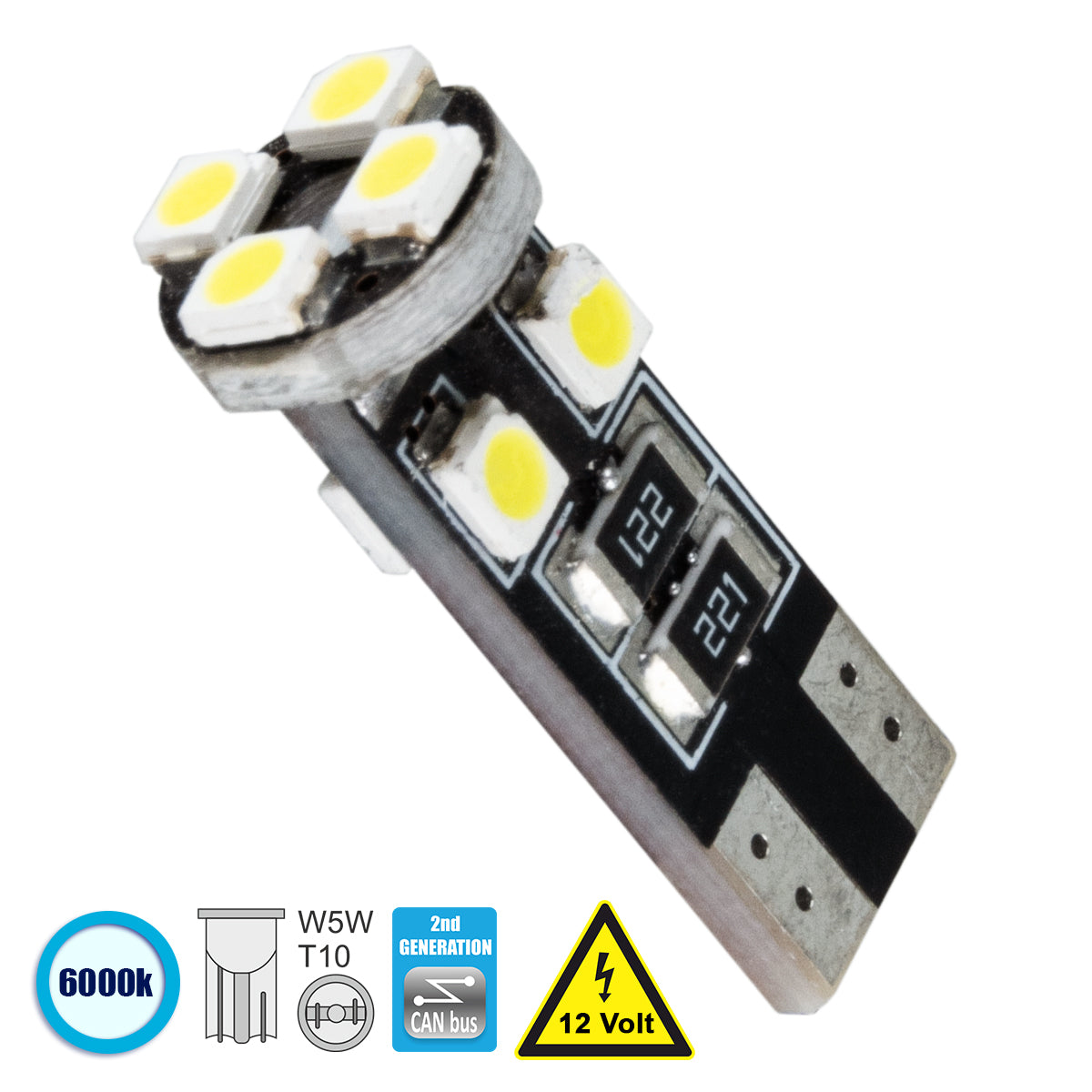 T10 W5W 81119 Λάμπα Αυτοκίνητου 2rd Generation Can-Bus Series LED 8 SMD 1210 2.6W 390lm 360° DC 12V IP20 Ψυχρό Λευκό 6000K