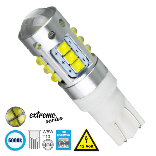 T10 W5W 81120 Λάμπα Αυτοκίνητου 3rd Generation Can-Bus Extreme Series LED 16 CREE XBD 15W 2115lm 360° DC 12V IP20 Ψυχρό Λευκό 6000K