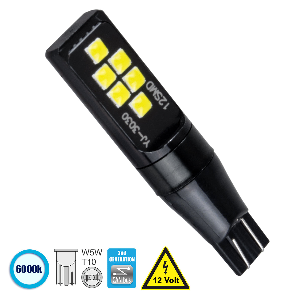 T10 W5W 81121 Λάμπα Αυτοκίνητου 2nd Generation Can-Bus Series LED 12 SMD 3030 8W 1200lm 360° DC 12V IP20 Ψυχρό Λευκό 6000K