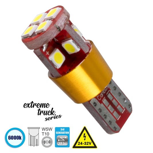 81122 Λάμπα Φορτηγού T10 W5W 3rd Generation Can-Bus Extreme Truck Series LED 12 SMD 3030 8W 1200lm 360° DC 24-32V IP20 Ψυχρό Λευκό 6000K