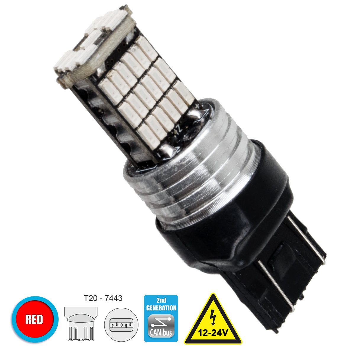 81144 Λάμπα Αυτοκίνητου T20 - 7443 - W21/5W 2nd Generation Can-Bus Series LED 45 SMD 4014 9W 1080lm 360° DC 12V IP20 Κόκκινο