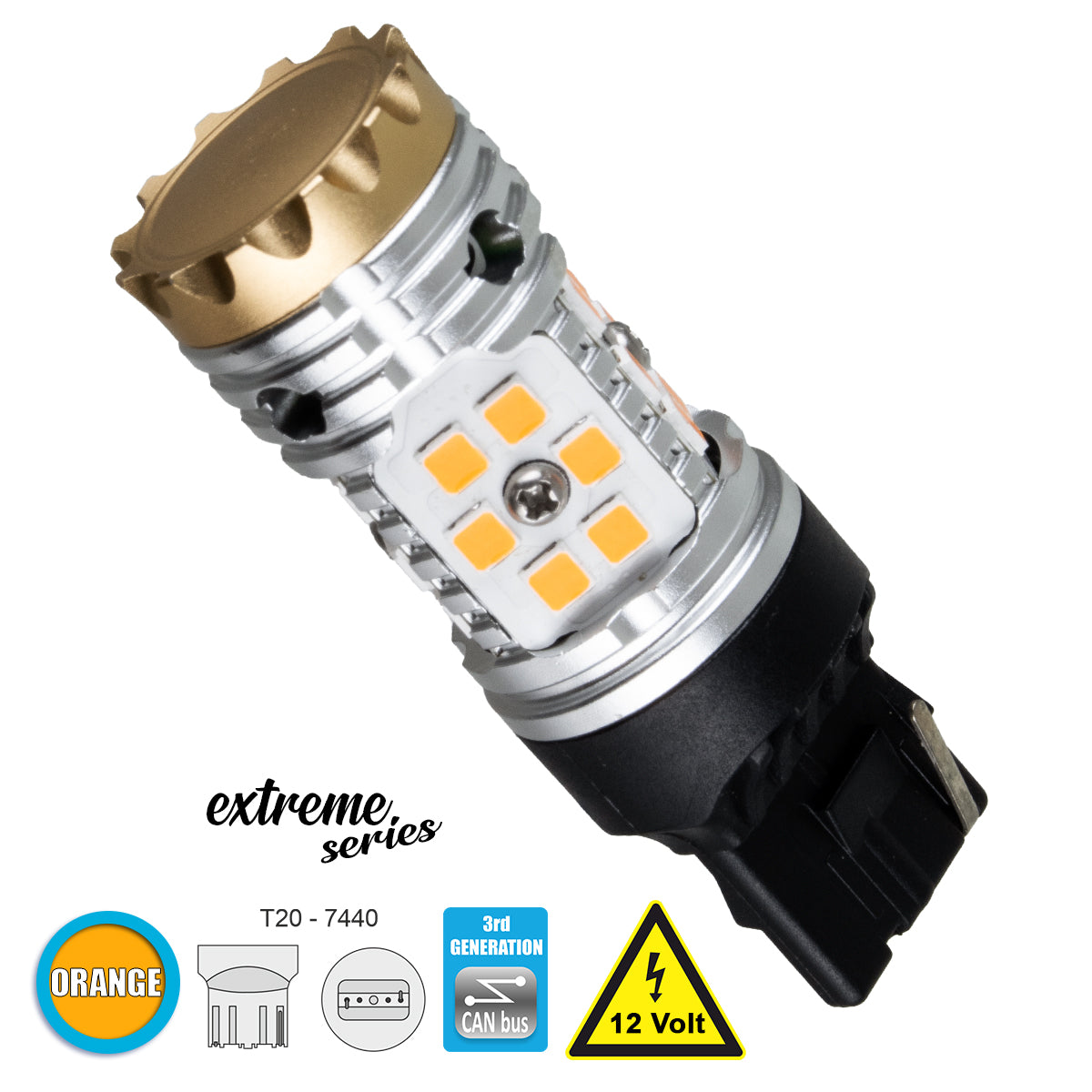 81150 Λάμπα Αυτοκίνητου T20 - 7440 - W21W 3rd Generation Can-Bus Extreme Series LED 30 SMD 3030 24W 2880lm 360° DC 12V IP20 Πορτοκαλί