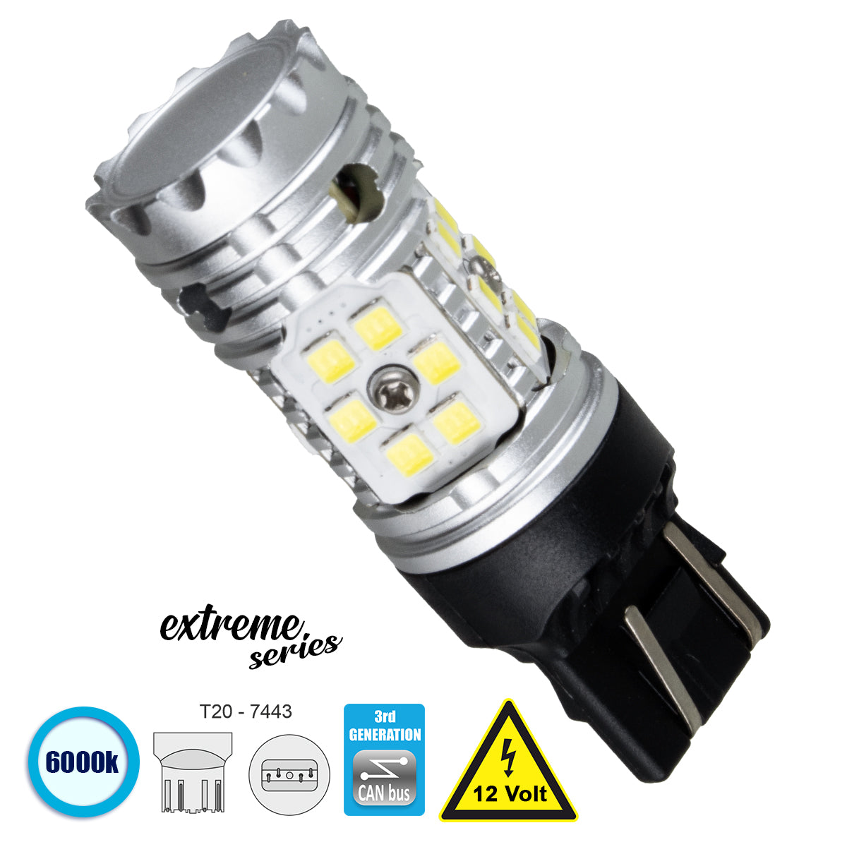 81151 Λάμπα Αυτοκίνητου T20 - 7443 - W21/5W 3rd Generation Can-Bus Extreme Series LED 30 SMD 3030 24W 3600lm 360° DC 12V IP20 Ψυχρό Λευκό 6000K