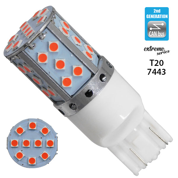 Λαμπτήρας LED Extreme Series Can-Bus 2ης Γενιάς με βάση T20 7443 15W 12v Κόκκινος για Πορείας Στοπ GloboStar 81156