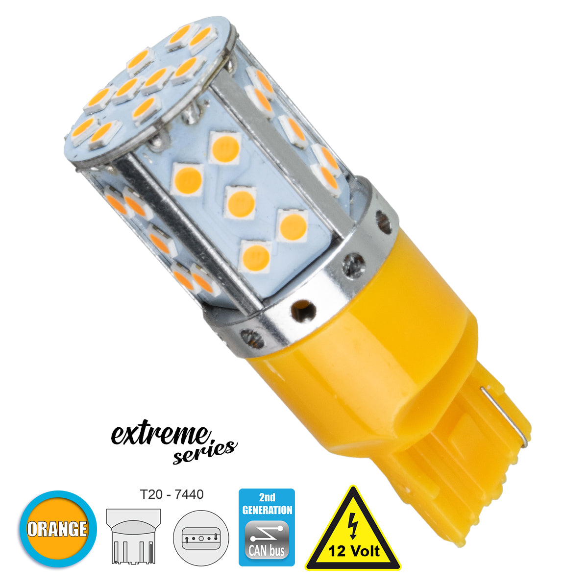 81154 Λάμπα Αυτοκίνητου T20 - 7440 - W21W 2nd Generation Can-Bus Extreme Series LED 35 SMD 3030 17W 2040lm 360° DC 12V IP20 Πορτοκαλί