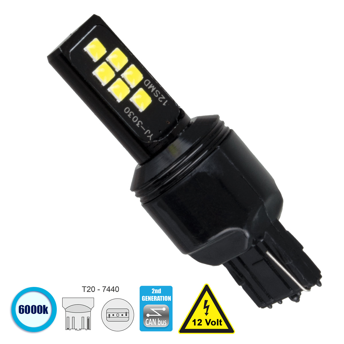 81157 Λάμπα Αυτοκίνητου T20 - 7440 - W21W 2nd Generation Can-Bus Series LED 12 SMD 3030 8W 1200lm 360° DC 12V IP20 Ψυχρό Λευκό 6000K