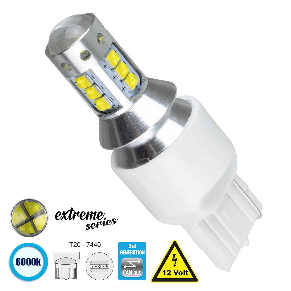 81165 Λάμπα Αυτοκίνητου T20 - 7440 - W21W 3rd Generation Can-Bus Extreme Series LED 16 CREE XBD 15W 2115lm 360° DC 12V IP20 Ψυχρό Λευκό 6000K