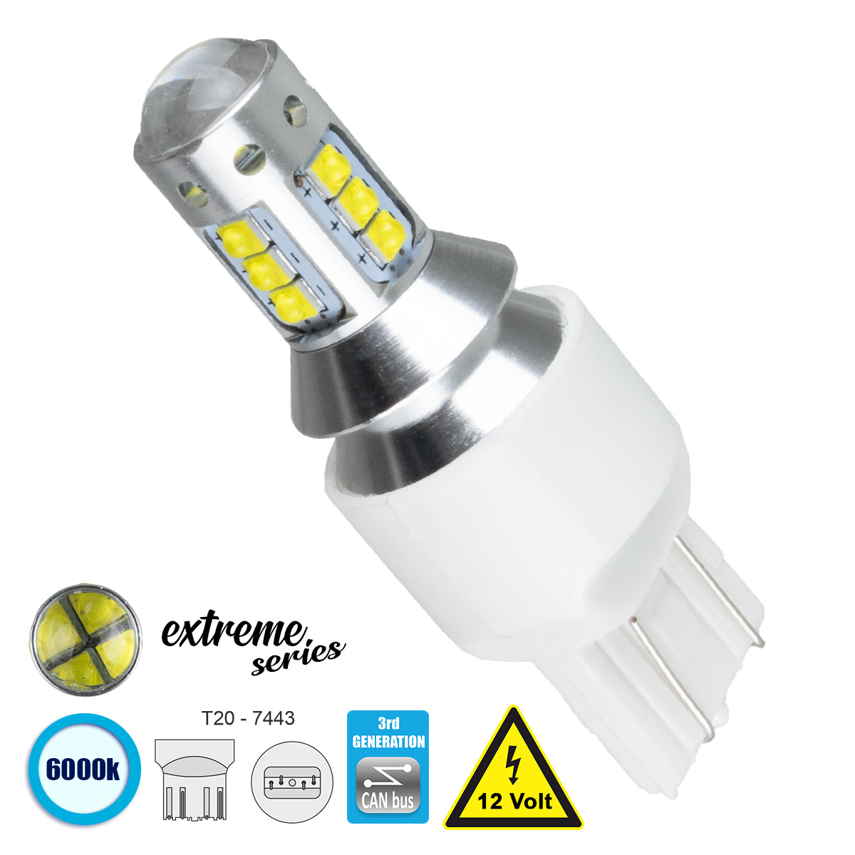 81166 Λάμπα Αυτοκίνητου T20 - 7443 - W21/5W 3rd Generation Can-Bus Extreme Series LED 16 CREE XBD 15W 2115lm 360° DC 12V IP20 Ψυχρό Λευκό 6000K