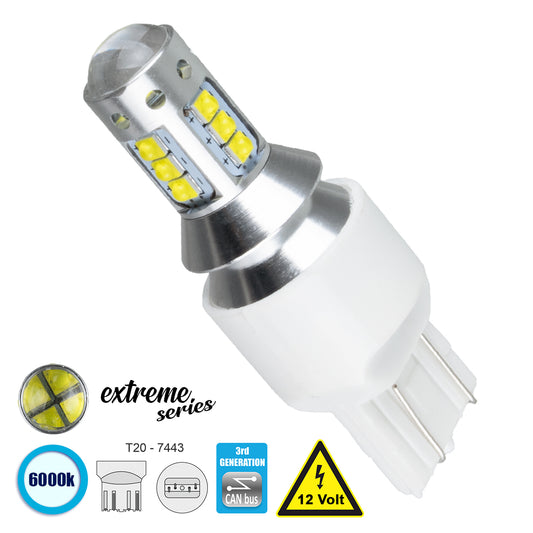 81166 Λάμπα Αυτοκίνητου T20 - 7443 - W21/5W 3rd Generation Can-Bus Extreme Series LED 16 CREE XBD 15W 2115lm 360° DC 12V IP20 Ψυχρό Λευκό 6000K