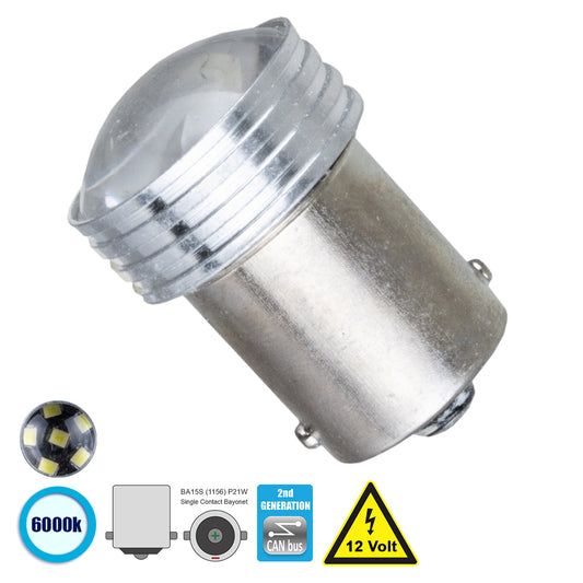 P21W 1156 81204 Λάμπα Αυτοκίνητου 2nd Generation Can-Bus Series LED 6 SMD 2835 3W 450lm 120° DC 12V IP20 Ψυχρό Λευκό 6000K