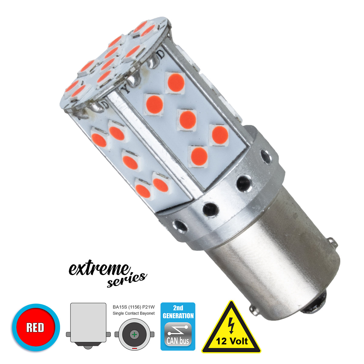 1156 - BA15S - P21W 81240 Λάμπα Αυτοκίνητου 2nd Generation Can-Bus Extreme Series LED 35 SMD 3030 17W 2040lm 360° DC 12V IP20 Κόκκινο