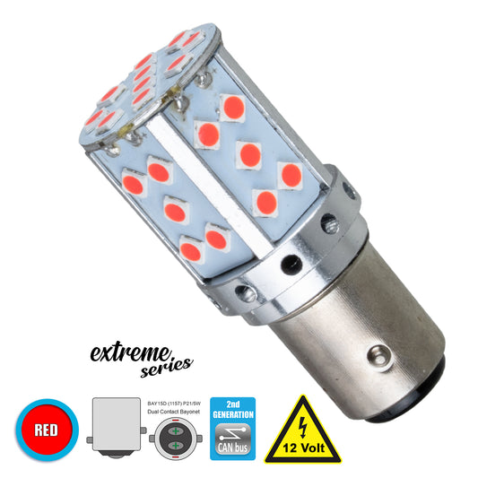 81243 Λάμπα Αυτοκίνητου 1157 - BAY15D - P21/5W 2nd Generation Can-Bus Extreme Series LED 35 SMD 3030 17W 2040lm 360° DC 12V IP20 Κόκκινο