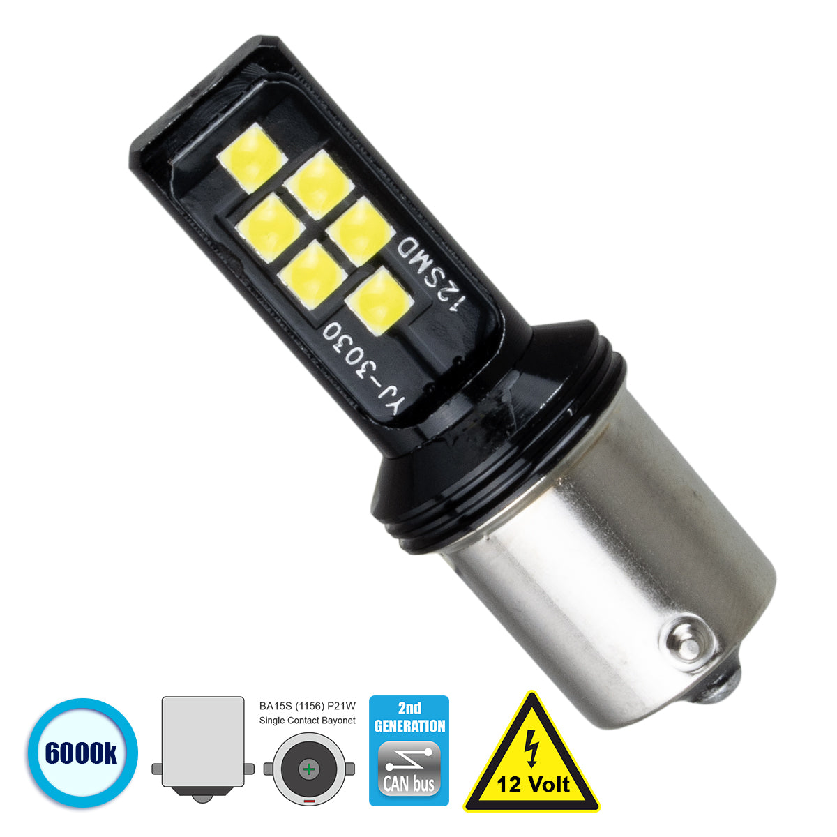 P21W-1156 81244 Λάμπα P21W 1156 BA15S CANbus LED 8W 1200lm 360° DC 12V IP20 Ψυχρό Λευκό 6000K - 12 x Epistar SMD3030 Chip - Μ1.8 x Π1.8 x Υ5
