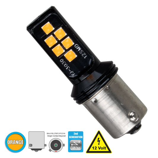 PY21W-1156 81247 Λάμπα PY21W 1156 BAU15S CANbus LED 8W 1200lm 360° DC 12V IP20 Πορτοκαλί - 12 x Epistar SMD3030 Chip - Μ1.8 x Π1.8 x Υ5