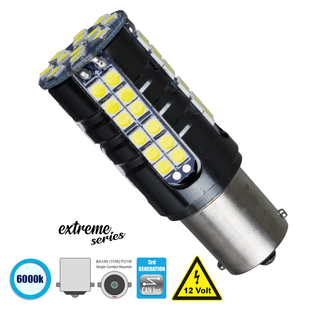 1156 - BA15S - P21W 81250 Λάμπα Αυτοκίνητου 3rd Generation Can-Bus Extreme Series LED 66 SMD 3030 15W 2250lm 360° DC 12V IP20 Ψυχρό Λευκό 6000K