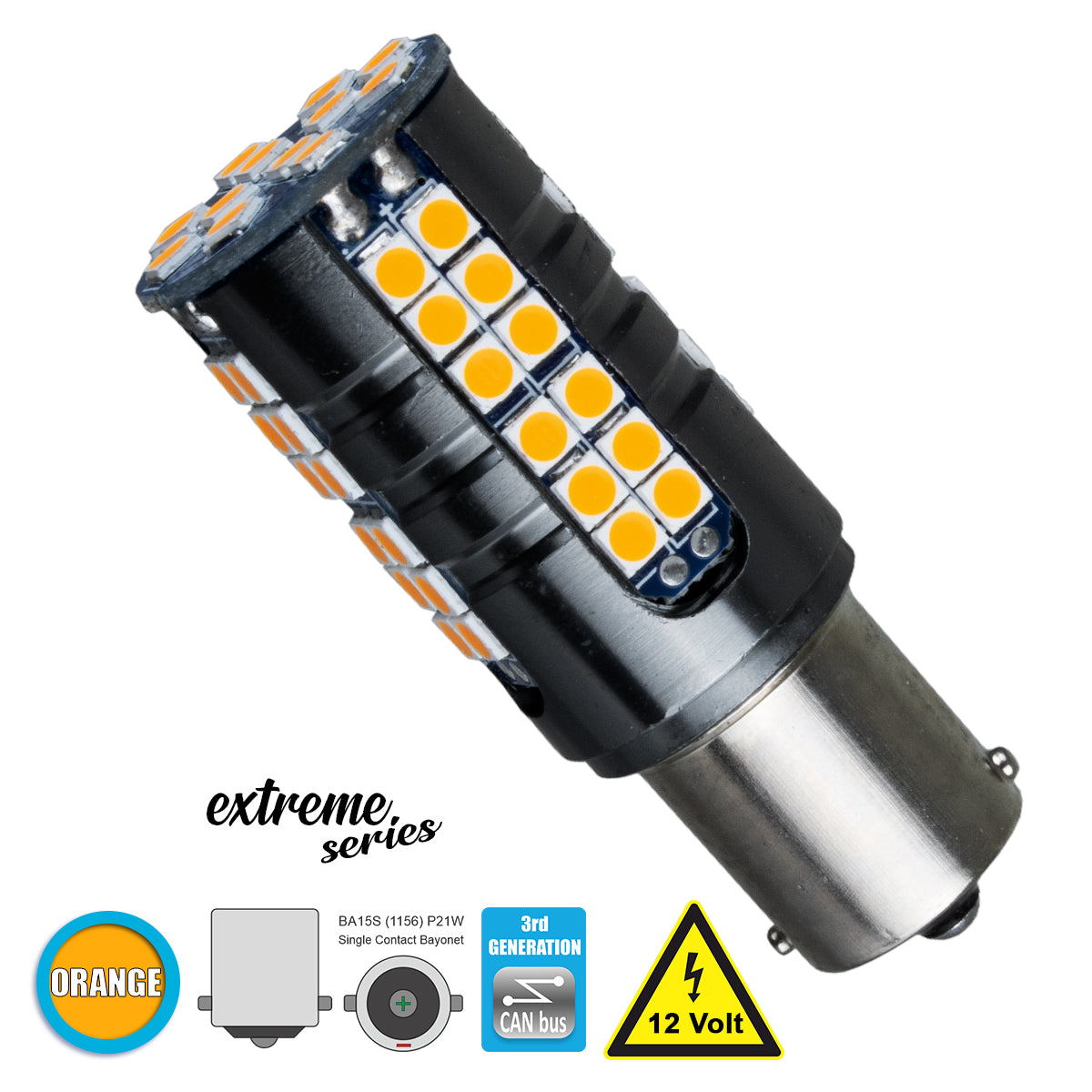 1156 - BA15S - P21W 81251 Λάμπα Αυτοκίνητου 3rd Generation Can-Bus Extreme Series LED 66 SMD 3030 15W 1800lm 360° DC 12V IP20 Πορτοκαλί