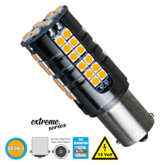 1156 - BA15S - P21W 81251 Λάμπα Αυτοκίνητου 3rd Generation Can-Bus Extreme Series LED 66 SMD 3030 15W 1800lm 360° DC 12V IP20 Πορτοκαλί