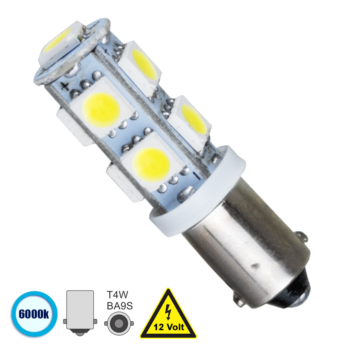 T4W BA9S 81285 Λάμπα Αυτοκίνητου LED 9 SMD 5050 3W 450lm 360° DC 12V IP20 Ψυχρό Λευκό 6000K