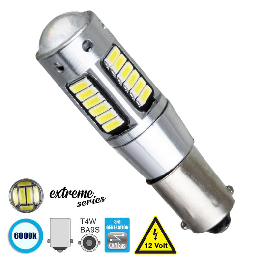 BA9S - T4W 81291 Λάμπα Αυτοκινήτου 3rd Generation Can-Bus Extreme Series LED 30 SMD 4014 6W 900lm 360° DC 12V IP20 Ψυχρό Λευκό 6000K