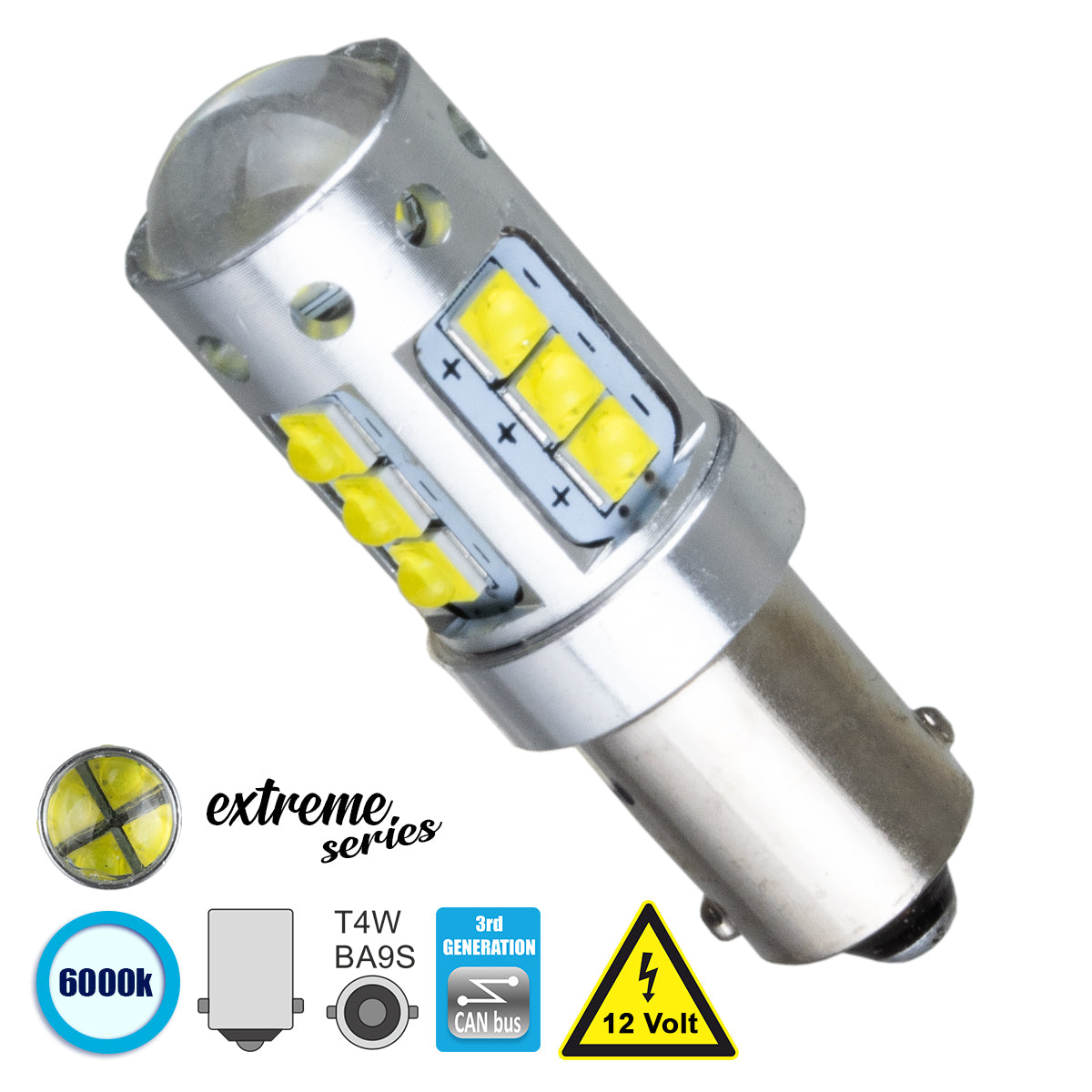 BA9S - T4W 81295 Λάμπα Αυτοκινήτου 3rd Generation Can-Bus Extreme Series LED 16 CREE XBD 15W 2115lm 360° DC 12V IP20 Ψυχρό Λευκό 6000K