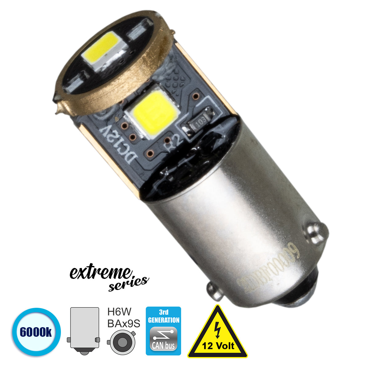 BAX9S-H6W 81296 Λάμπα BAx9S H6W CANbus LED 2.5W 350lm 360° DC 12V IP20 Ψυχρό Λευκό 6000K - 3 x Epistar SMD3030 Chip - Μ1.1 x Π1.1 x Υ2.7
