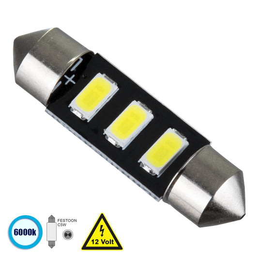 C5W 81302 Λάμπα Αυτοκίνητου 36mm FESTOON - LED 3 SMD 5630 1.5W 225lm 120° DC 12V IP20 Ψυχρό Λευκό 6000K