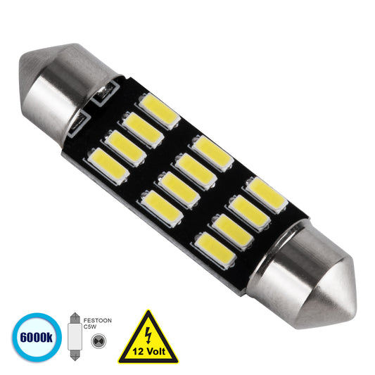 C5W 81303 Λάμπα Αυτοκίνητου 39mm FESTOON - LED 12 SMD 5630 6W 900lm 120° DC 12V IP20 Ψυχρό Λευκό 6000K