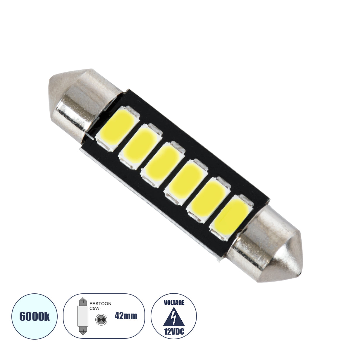 C5W 81304 Λάμπα Αυτοκινήτου LED 42mm FESTOON - 6xSMD5630 3W 450lm 120° DC 12-16V IP20 Μ4.2 x Π1.6 x Υ0.9cm Ψυχρό Λευκό 6000K