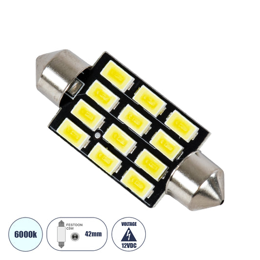 C5W 81308 Λάμπα Αυτοκινήτου LED 42mm FESTOON - 12xSMD5630 6W 900lm 120° DC 12-16V IP20 Μ4.2 x Π1.2 x Υ1.2cm Ψυχρό Λευκό 6000K