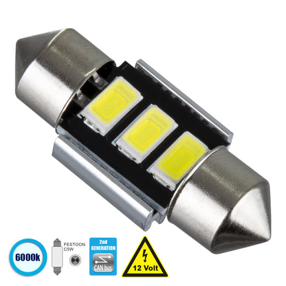 C5W 81309 Λάμπα Αυτοκίνητου 31mm FESTOON 2nd Generation Can-Bus Series LED 3 SMD 5630 2W 300lm 120° DC 12V IP20 Ψυχρό Λευκό 6000K