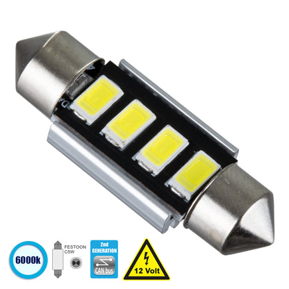 C5W 81312 Λάμπα Αυτοκίνητου 36mm FESTOON 2nd Generation Can-Bus Series LED 4 SMD 5630 3W 450lm 120° DC 12V IP20 Ψυχρό Λευκό 6000K