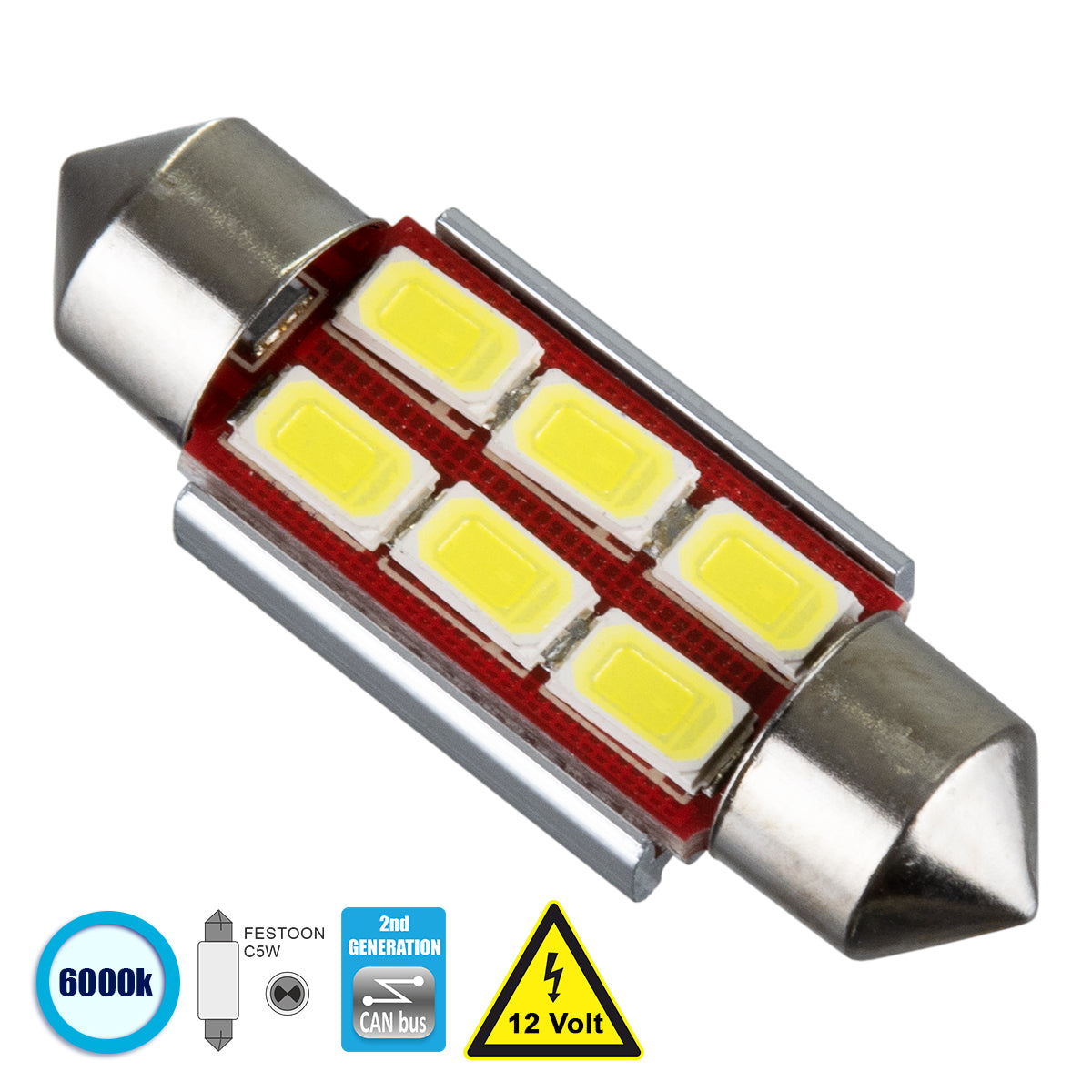 C5W 81313 Λάμπα Αυτοκίνητου 36mm FESTOON 2nd Generation Can-Bus Series LED 6 SMD 5630 4W 600lm 120° DC 12V IP20 Ψυχρό Λευκό 6000K