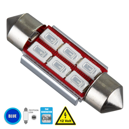 C5W 81314 Λάμπα Αυτοκίνητου 36mm FESTOON 2nd Generation Can-Bus Series LED 6 SMD 5630 4W 480lm 120° DC 12V IP20 Μπλε