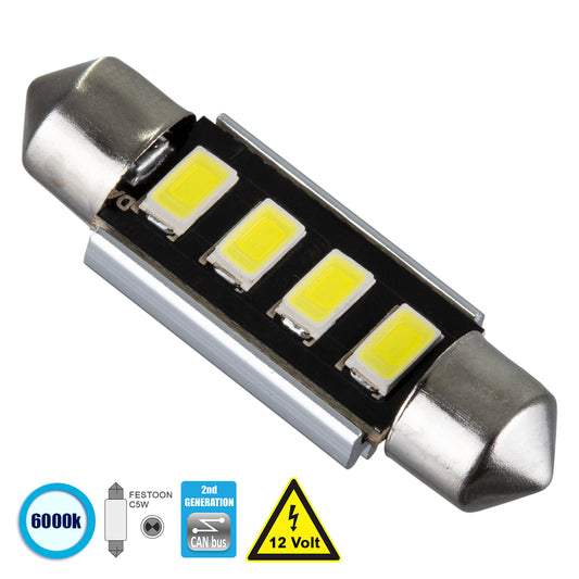 C5W 81315 Λάμπα Αυτοκίνητου 39mm FESTOON 2nd Generation Can-Bus Series LED 4 SMD 5630 3W 450lm 120° DC 12V IP20 Ψυχρό Λευκό 6000K