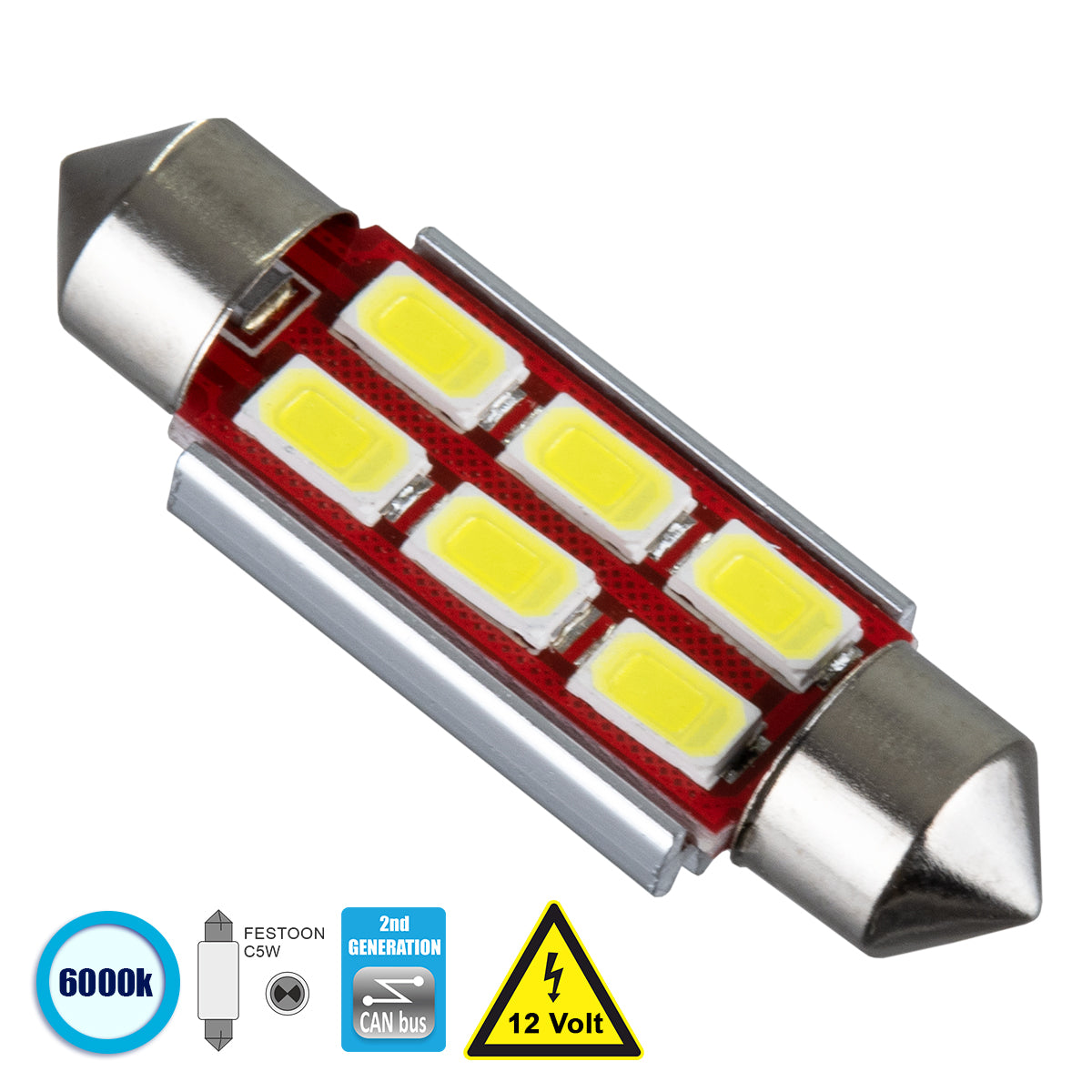 C5W 81316 Λάμπα Αυτοκίνητου 39mm FESTOON 2nd Generation Can-Bus Series LED 6 SMD 5630 4W 600lm 120° DC 12V IP20 Ψυχρό Λευκό 6000K