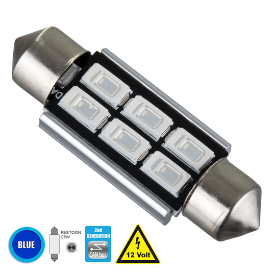 C5W 81317 Λάμπα Αυτοκίνητου 39mm FESTOON 2nd Generation Can-Bus Series LED 6 SMD 5630 4W 480lm 120° DC 12V IP20 Μπλε