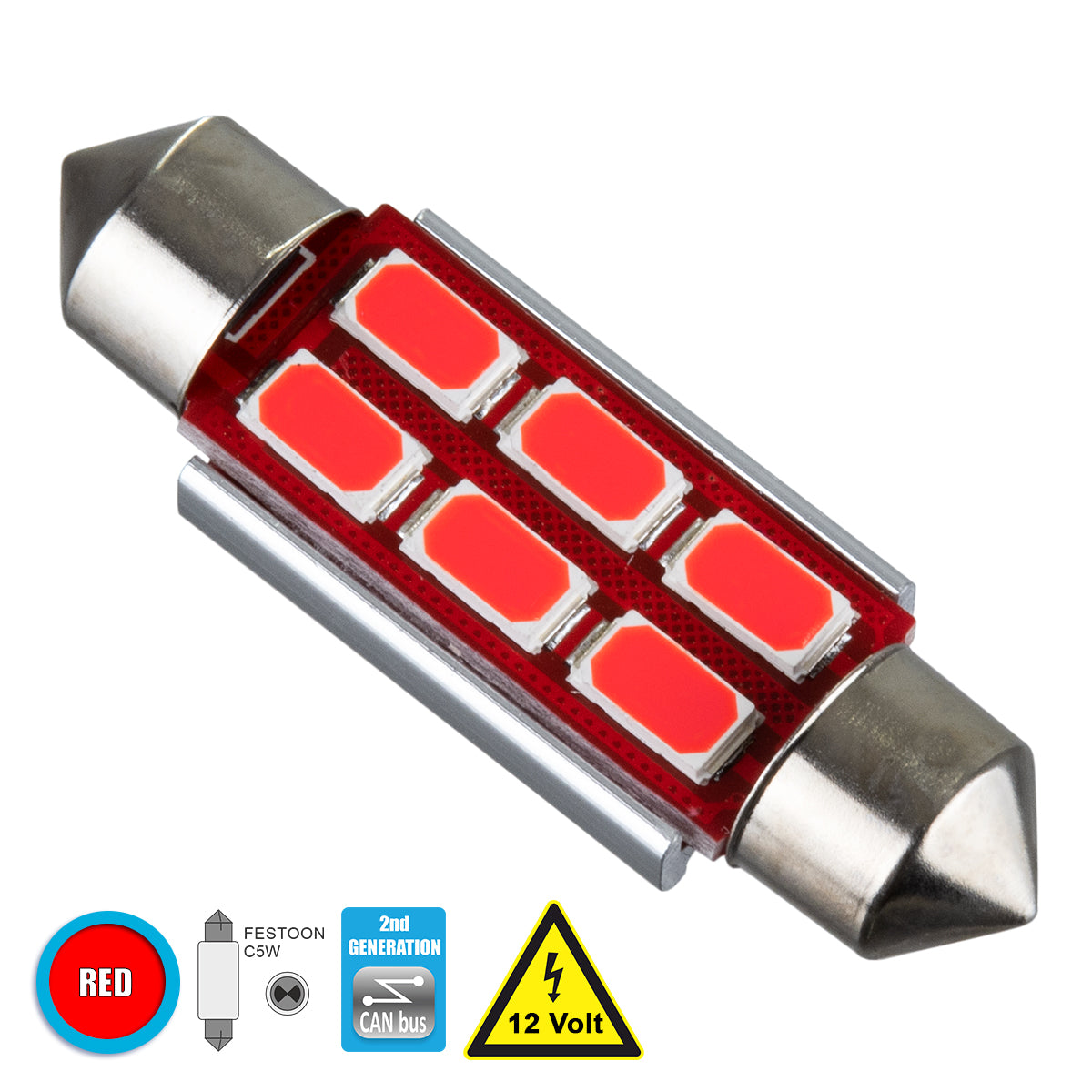 C5W 81318 Λάμπα Αυτοκίνητου 39mm FESTOON 2nd Generation Can-Bus Series LED 6 SMD 5630 4W 480lm 120° DC 12V IP20 Κόκκινο