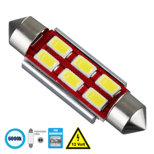 C5W 81322 Λάμπα Αυτοκίνητου 42mm FESTOON 2nd Generation Can-Bus Series LED 6 SMD 5630 4W 600lm 120° DC 12V IP20 Ψυχρό Λευκό 6000K