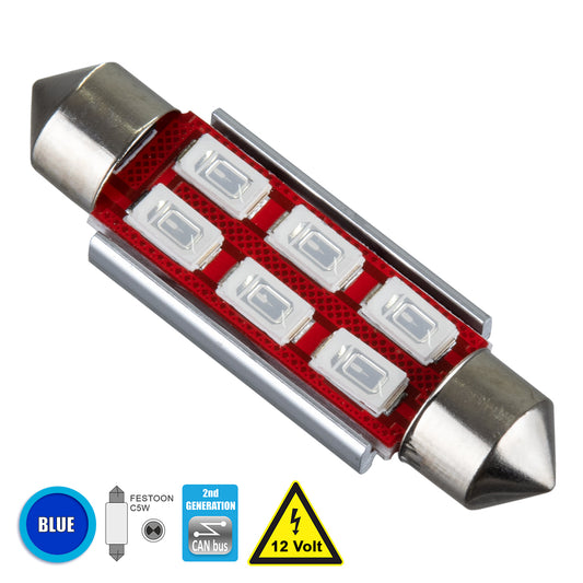 C5W 81323 Λάμπα Αυτοκίνητου 42mm FESTOON 2nd Generation Can-Bus Series LED 6 SMD 5630 4W 480lm 120° DC 12V IP20 Μπλε