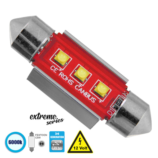 C5W 81325 Λάμπα Αυτοκίνητου 36mm FESTOON 3rd Generation Can-Bus Extreme Series LED 3 CREE XBD 7.5W 1058lm 120° DC 12V IP20 Ψυχρό Λευκό 6000K