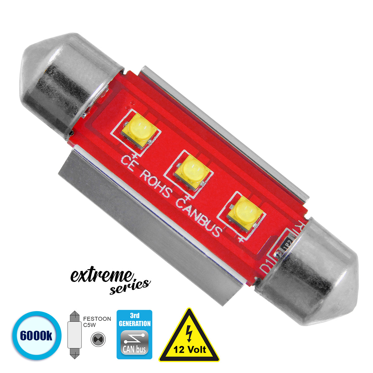 C5W 81326 Λάμπα Αυτοκίνητου 39mm FESTOON 3rd Generation Can-Bus Extreme Series LED 3 CREE XBD 7.5W 1058lm 120° DC 12V IP20 Ψυχρό Λευκό 6000K