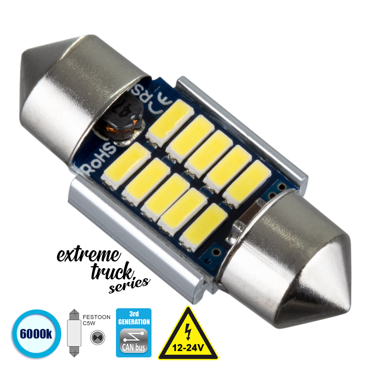 C5W 81328 Λάμπα Αυτοκινήτου & Φορτηγού 31mm FESTOON 3rd Generation Can-Bus Extreme Truck Series LED 10 SMD 4014 3W 450lm 120° DC 12-24V IP20 Ψυχρό Λευκό 6000K