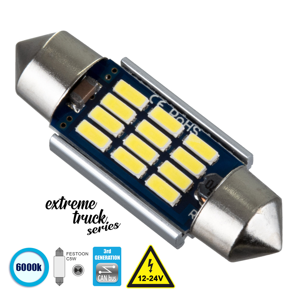 C5W 81329 Λάμπα Αυτοκινήτου & Φορτηγού 36mm FESTOON 3rd Generation Can-Bus Extreme Truck Series LED 12 SMD 4014 3.6W 540lm 120° DC 12-24V IP20 Ψυχρό Λευκό 6000K