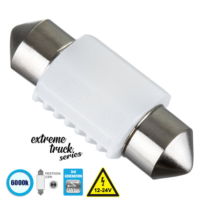 C5W 81332 Λάμπα Αυτοκινήτου & Φορτηγού 31mm FESTOON 3rd Generation Can-Bus Extreme Truck Series LED 2 SMD 3030 3W 450lm 120° DC 12-24V IP20 Ψυχρό Λευκό 6000K