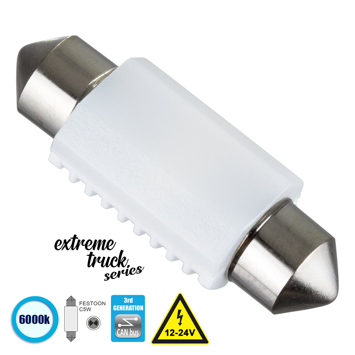 C5W 81333 Λάμπα Αυτοκινήτου & Φορτηγού 36mm FESTOON 3rd Generation Can-Bus Extreme Truck Series LED 2 SMD 3030 3W 450lm 120° DC 12-24V IP20 Ψυχρό Λευκό 6000K