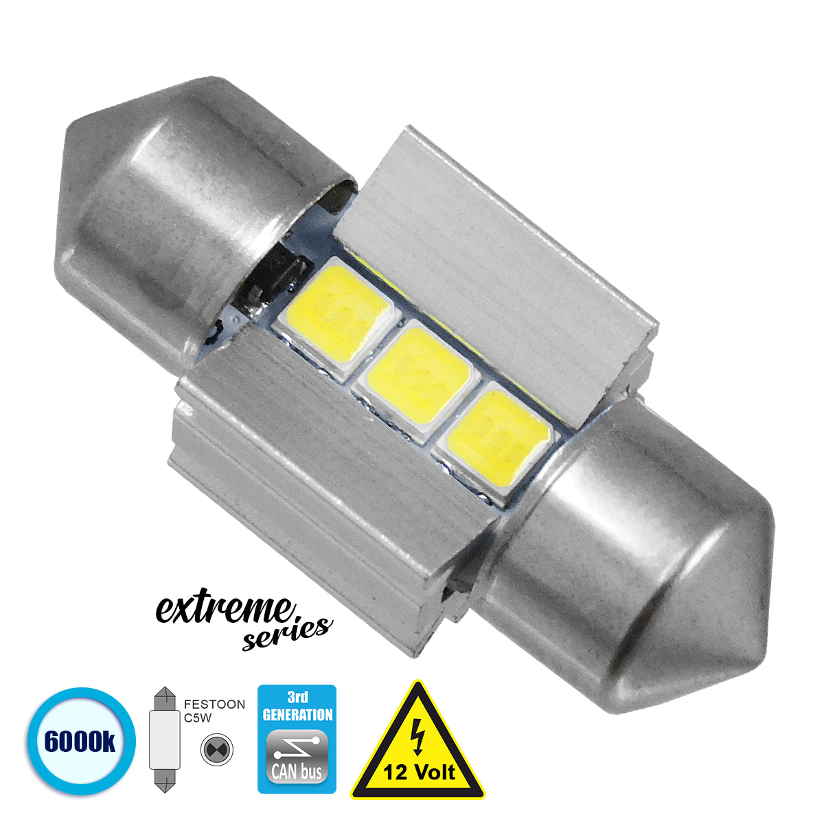 C5W 81336 Λάμπα Αυτοκινήτου 28mm FESTOON 3rd Generation Can-Bus Extreme Series LED 3 SMD 3030 3W 450lm 120° DC 12V IP20 Ψυχρό Λευκό 6000K