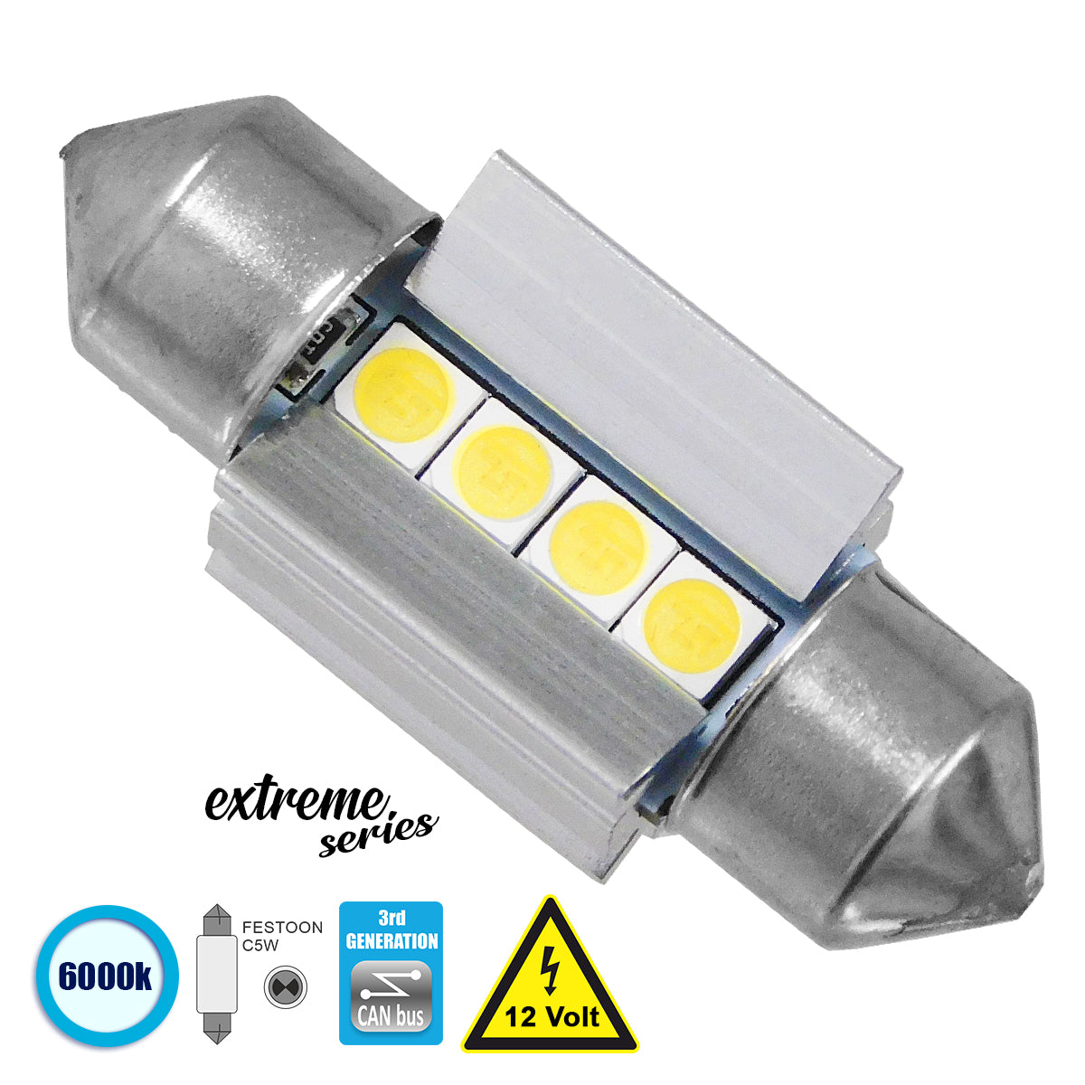 C5W 81337 Λάμπα Αυτοκινήτου 31mm FESTOON 3rd Generation Can-Bus Extreme Series LED 4 SMD 3030 4W 600lm 120° DC 12V IP20 Ψυχρό Λευκό 6000K