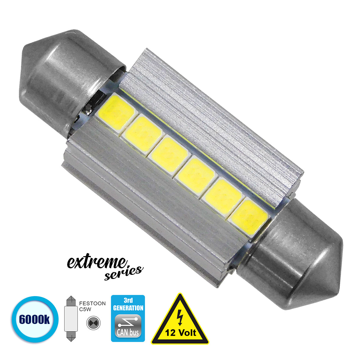 C5W 81338 Λάμπα Αυτοκινήτου 36mm FESTOON 3rd Generation Can-Bus Extreme Series LED 6 SMD 3030 6W 900lm 120° DC 12V IP20 Ψυχρό Λευκό 6000K