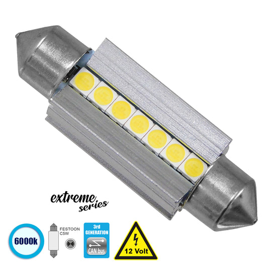 C5W 81339 Λάμπα Αυτοκινήτου 39mm FESTOON 3rd Generation Can-Bus Extreme Series LED 7 SMD 3030 7W 1050lm 120° DC 12V IP20 Ψυχρό Λευκό 6000K